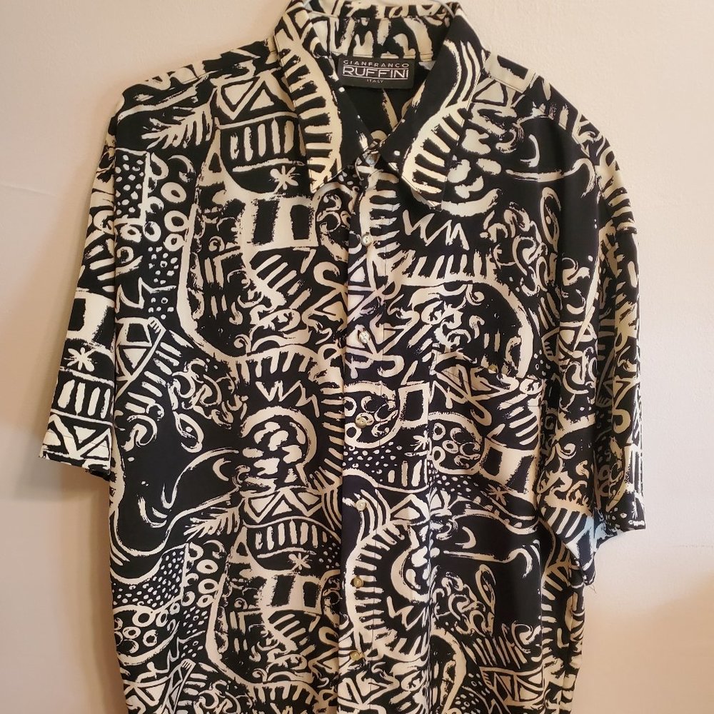 Gianfranco Ruffini Italy Mens Tropical Hawaiian Aztec Shirt Size XL